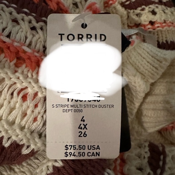 NWT- Torrid Size: 4 ~ Kimono Cardigan Cotton Multi Stripe - Picture 7 of 7